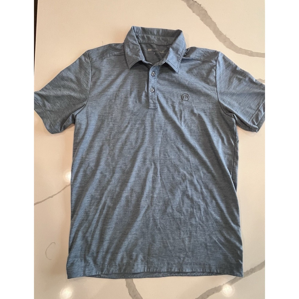 TRAVIS MATHEW Golf Polo Shirt Mens Size Medium Light Blue Heather